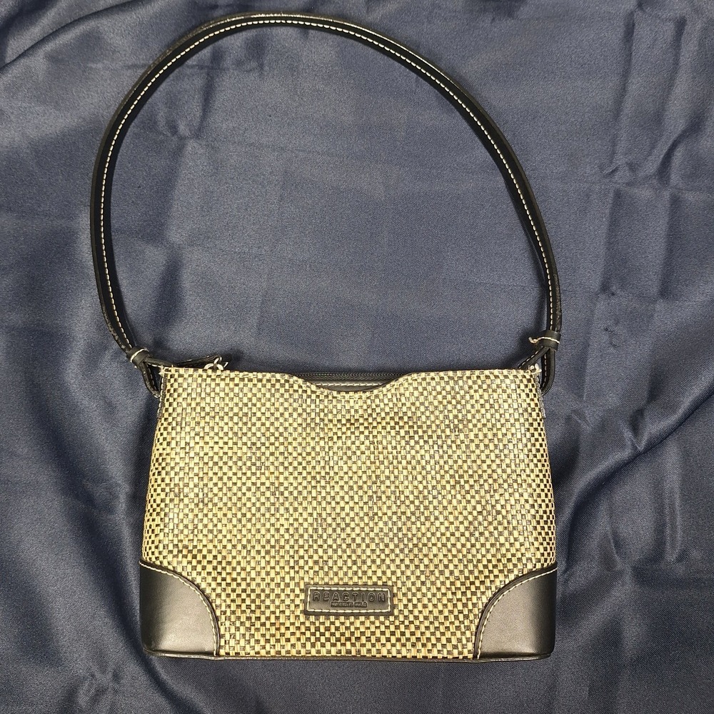 REACTION Kenneth Cole Purse Handbag Black & Tan Straw 7.5 x 6.5" Mini Small EUC - Picture 10 of 10